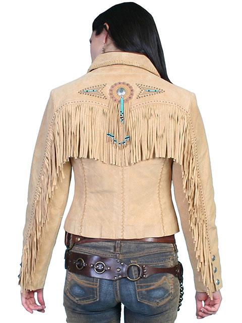Scully Women's Suede Jacket with Fringe, Conchos, Beads Old Rust Back