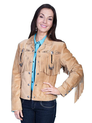 Scully Women's Suede Jacket with Fringe, Conchos, Beads Old Rust Front