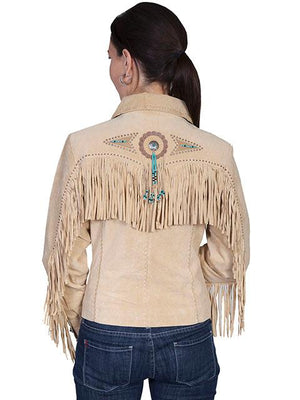 Scully Women's Suede Jacket with Fringe, Conchos, Beads Chamois Back