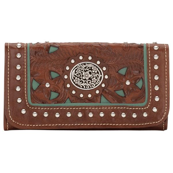 American West Lady Lace Tri-Fold Wallet Antique Brown Front