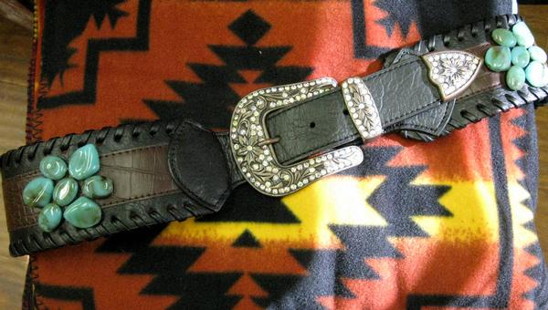 Fashion Leather Belt 3" Wide, Stones, Crystals on Buckle, Keeper, Tip