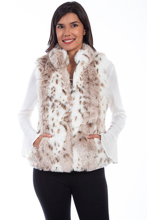 Scully Ladies' Faux Fur Leopard Print Vest Front