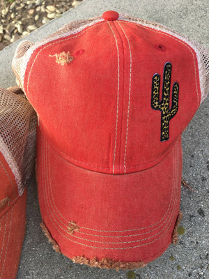 Original Cowgirl Clothing Leopard Spots Cactus Ball Cap Red Wash  #270815