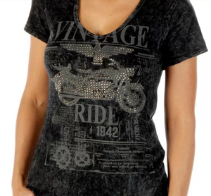 Liberty Wear Women's T-Shirt Vintage Ride Mineral Wash Grey Front View Detail