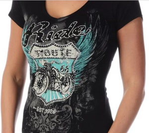 Liberty Wear T-Shirt Bikin' Route 66 Black Front Detail