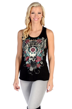 Liberty Wear Women's Tank Top Devilish Skull Black Front