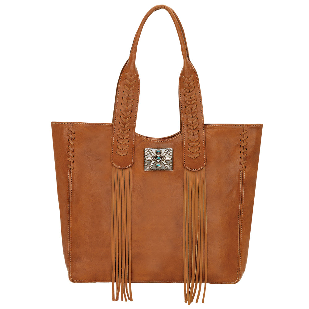 American West Mohave Collection Zip Top Tote Natural Tan Front
