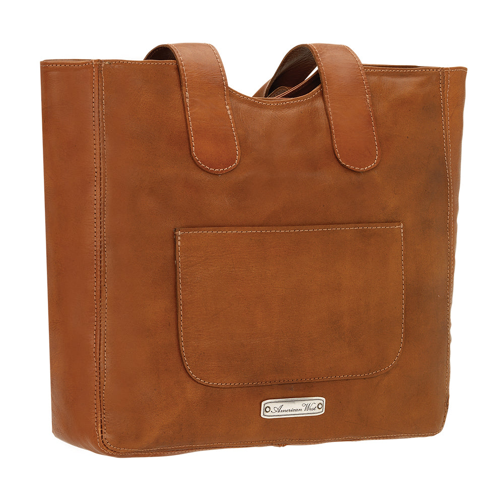 American West Mohave Collection Zip Top Tote Natural Tan Back