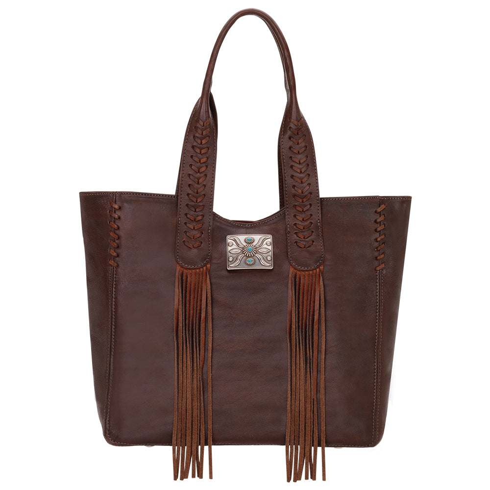 American West Mohave Collection Zip Top Tote Dark Brown Front