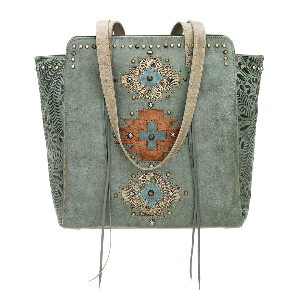 American West Handbag Navajo Soul Shoulder Tote Light Turquoise Front