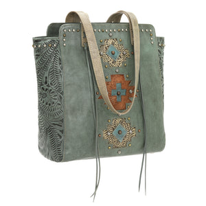 American West Handbag Navajo Soul Shoulder Tote Light Turquoise Side