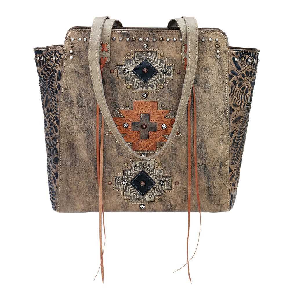 American West Handbag Navajo Soul Shoulder Tote Distressed Charcoal Brown Front