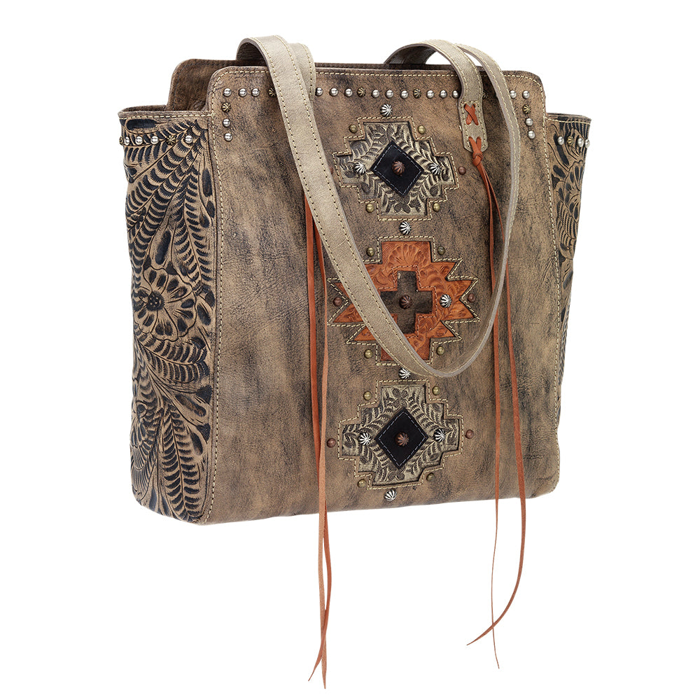 American West Handbag Navajo Soul Shoulder Tote Distressed Charcoal Brown Side