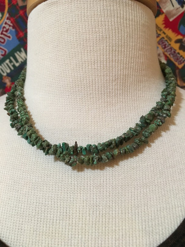 Two Grey Hills Native American Handcrafted Green Turquoise Necklace Set