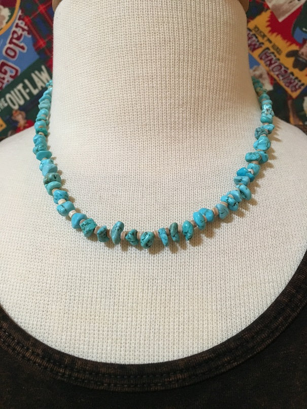 Two Grey Hills Native American Handcrafted Three Strand Set Turquoise and Heishi Beads