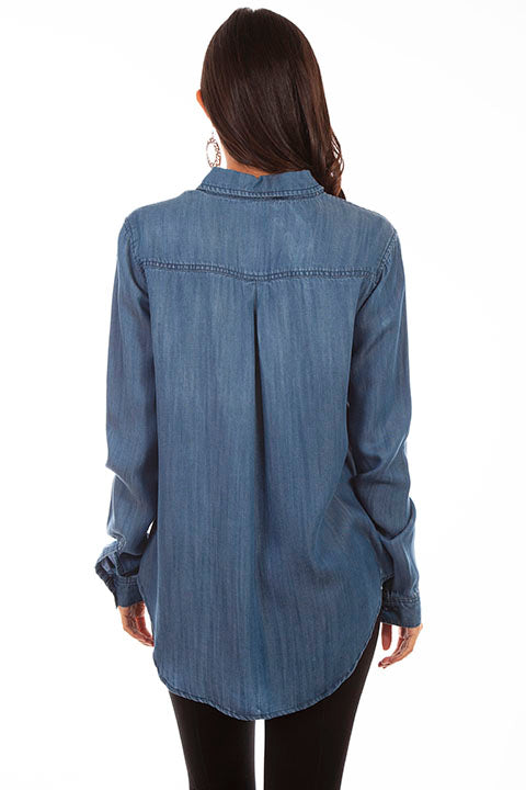 HC641 Scully Ladies' Honey Creek Fringe Denim Shirt Back