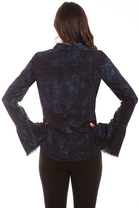 HC654 Scully Ladies' Honey Creek Two Tone Black Blue Blouse Front