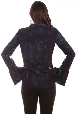 HC654 Scully Ladies' Honey Creek Two Tone Black Blue Blouse Back