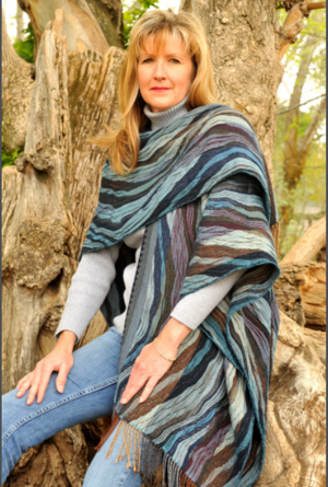 Rhonda Stark Italian Knit Shawl Ocean Wave Front