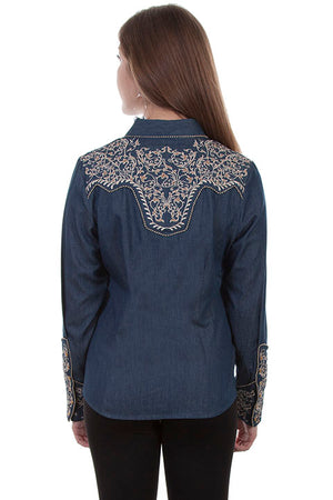 Vintage Inspired Western Shirt Ladies' Scully Two Tone Embroidery Denim Back