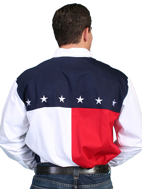 Scully Men's Western Patriotic Shirt with Color Blocks, Stars, Stripes Front