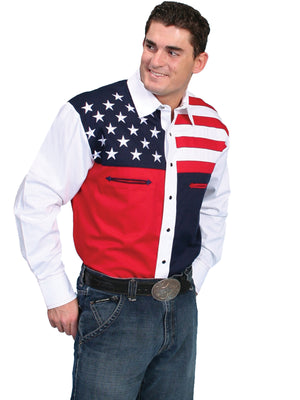 Scully Men's Western Patriotic Shirt with Color Blocks, Stars, Stripes Front