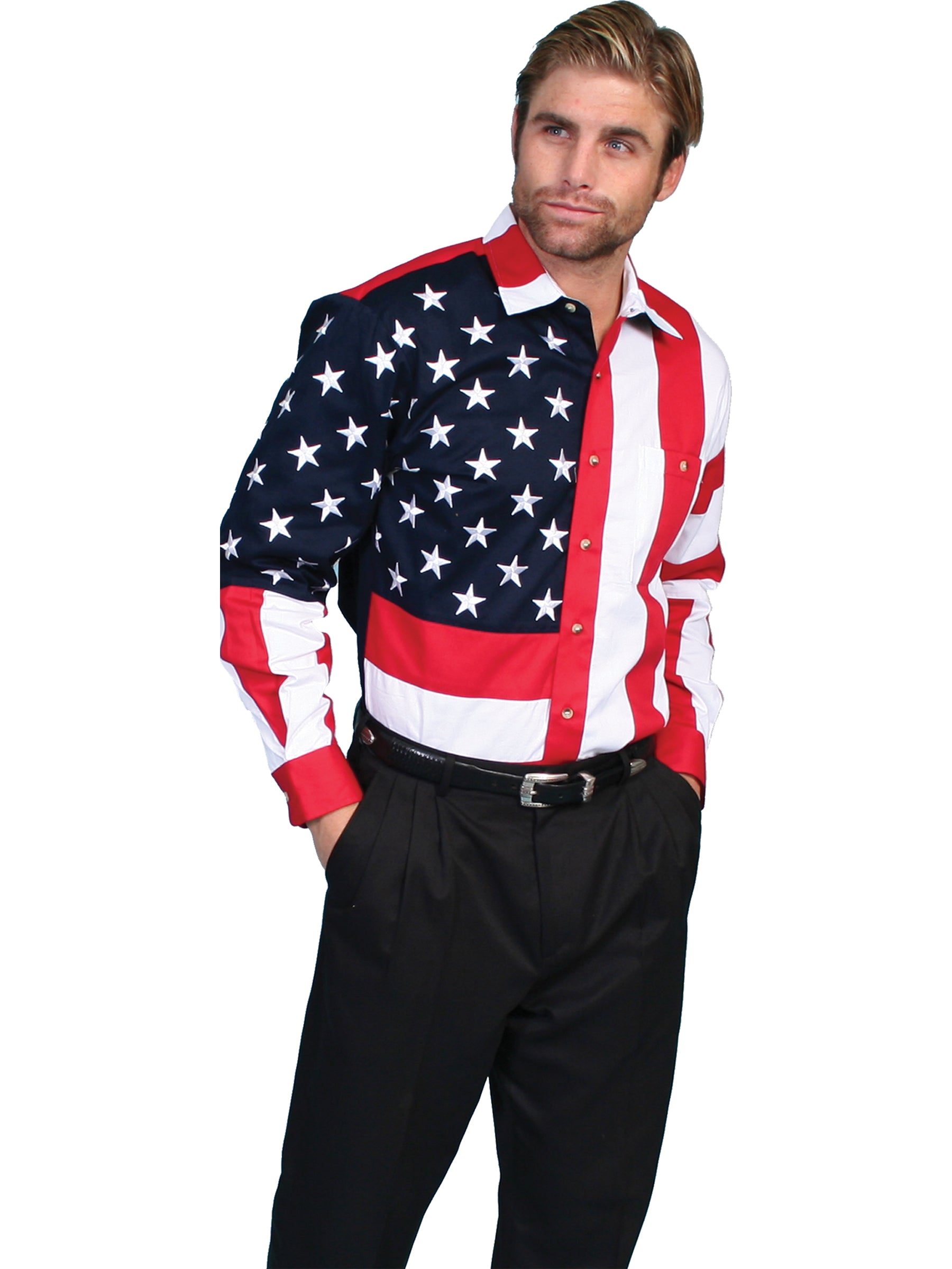 Scully Leather Co. Men's Patriotic Shirt Long Sleeves Front