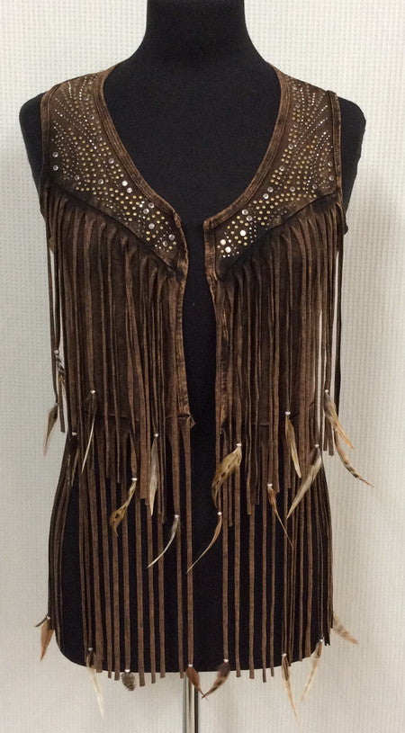 Distressed Brown Feather Short Vest - OutWest Shop