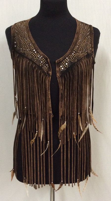 Designs By Pat Dahnke short vest with feathers and fringe