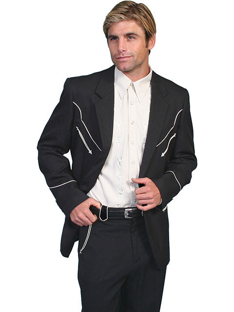 Scully Mens Western Blazer with White Piping on Front and Back