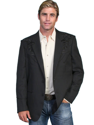 Scully Men's Western Blazer with Black Floral Embroidery on Black