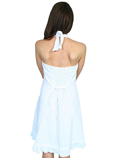 Scully Cantina Collection Halter Dress with Ruffle Hem, White Back View