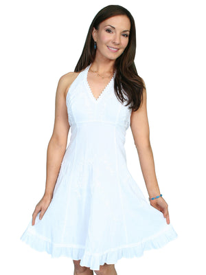 Scully Cantina Collection Halter Dress with Ruffle Hem, White Front View