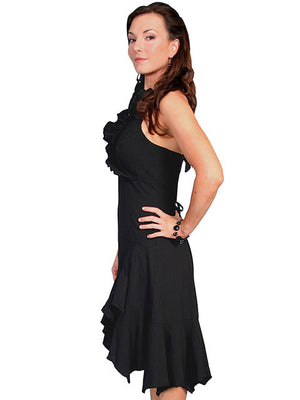 Scully Womens Cantina Collection Halter Dress, Ruffles, Black. Side View
