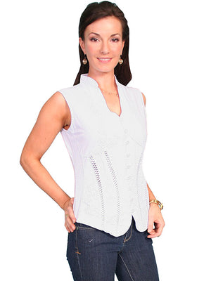 Cantina Collection White Cotton Button Front Sleeveless Top Front