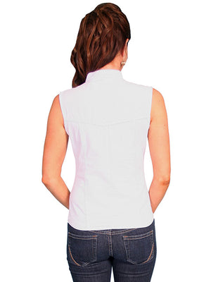 Cantina Collection White Cotton Button Front Sleeveless Top Back