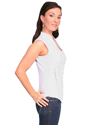Cantina Collection White Cotton Button Front Sleeveless Top Side