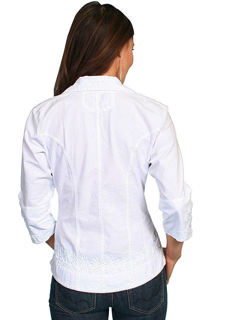 Scully Cantina Collection Womens Cotton Blouse with 3/4 Sleeves White Back View