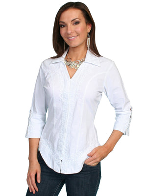 Scully Cantina Collection Womens Cotton Blouse with 3/4 Sleeves White Front View