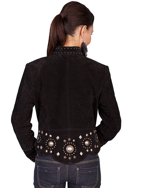 Scully Women's Suede Jacket with Gold Concho and Stud Accents Black Front View