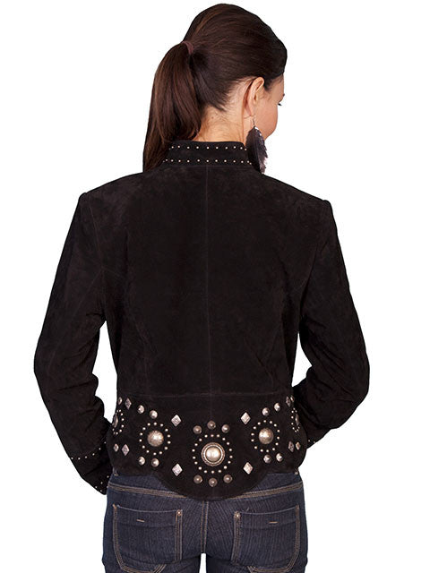 Scully Women's Suede Jacket with Gold Concho and Stud Accents Black Back View