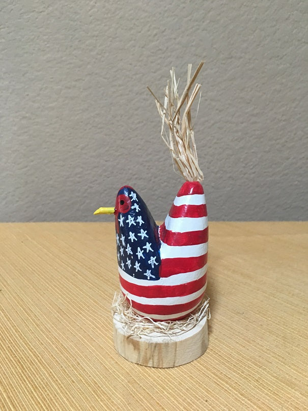 Edith John Hand Carved Small Nesting Chicken Patriotic Side