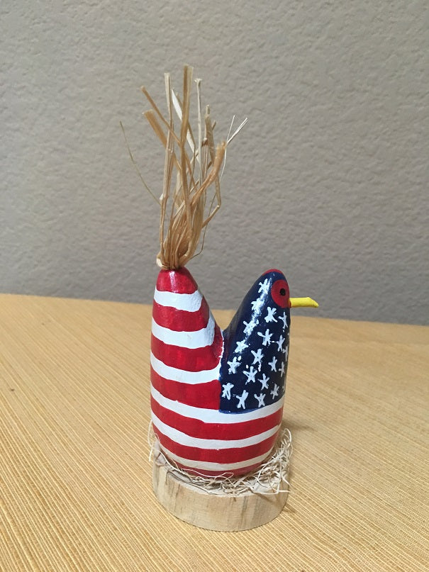 Edith John Hand Carved Small Nesting Chicken Patriotic Side