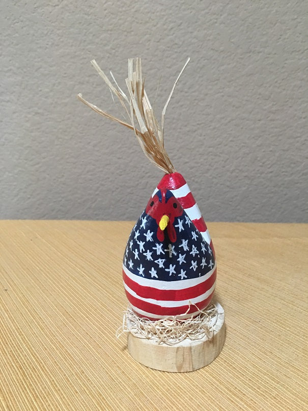 Edith John Hand Carved Small Nesting Chicken Patriotic Front