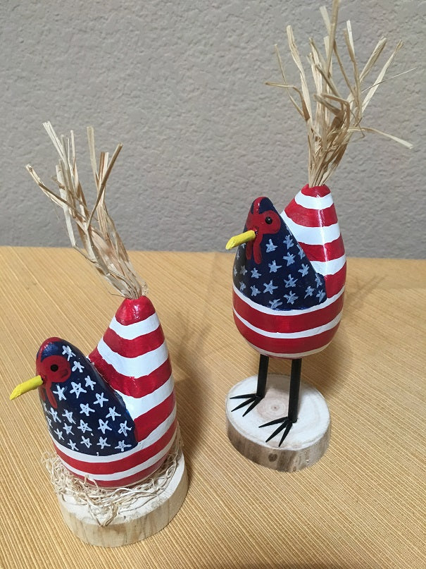 Edith John Hand Carved Small Chickens Patriotic Side