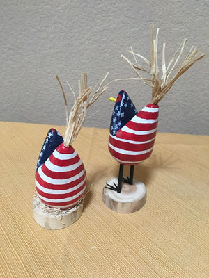 Edith John Hand Carved Small Chickens Patriotic Back