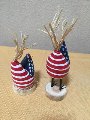 Edith John Hand Carved Small Chickens Patriotic Back