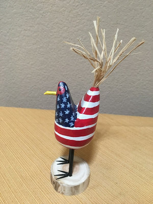 Edith John Hand Carved Small Standing Chicken Patriotic Side