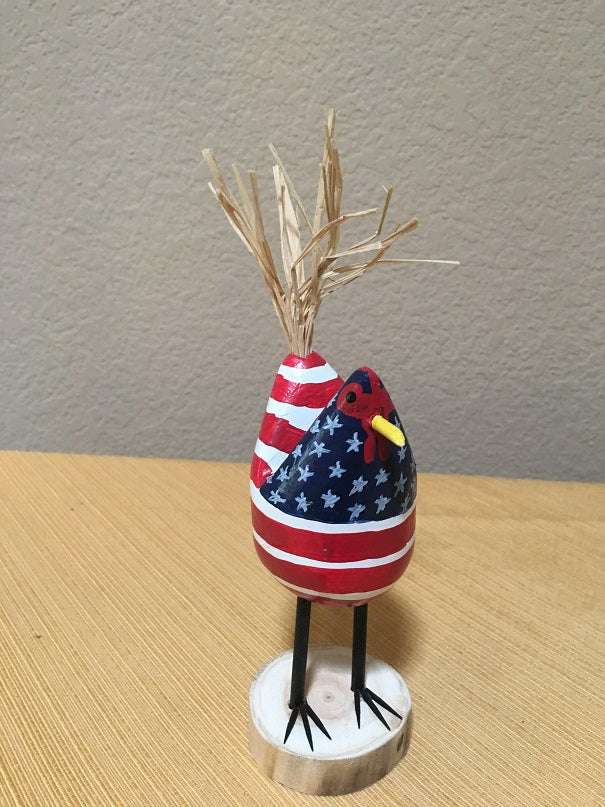 Edith John Hand Carved Small Standing Chicken Patriotic Front