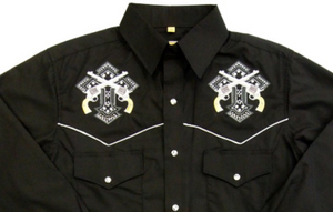 White Horse Apparel Men's Embroidered Western Shirt with Crosses and Pistols Yoke